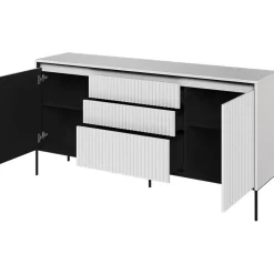 Madia 166x83h cm 2 ante 3 cassetti con led cannettato bianco opaco nero Camelia