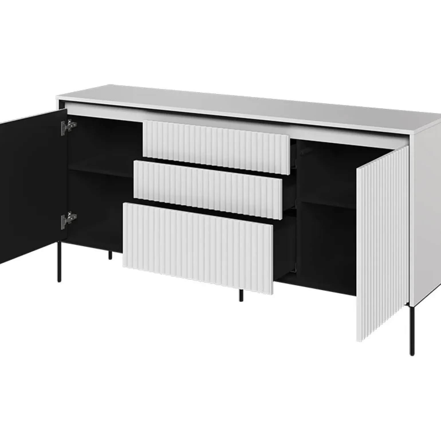 Madia 166x83h cm 2 ante 3 cassetti con led cannettato bianco opaco nero Camelia