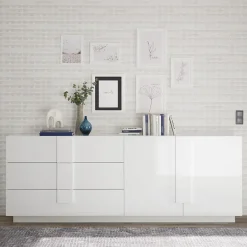 Madia 241x90h cm 2 ante 3 cassetti moderna bianco laccato lucido Alvarez