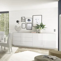 Madia 241x90h cm 2 ante 3 cassetti moderna bianco laccato lucido Alvarez