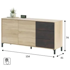 Madia 154x74h cm 2 ante 3 cassetti moderna rovere nodato antracite Rory