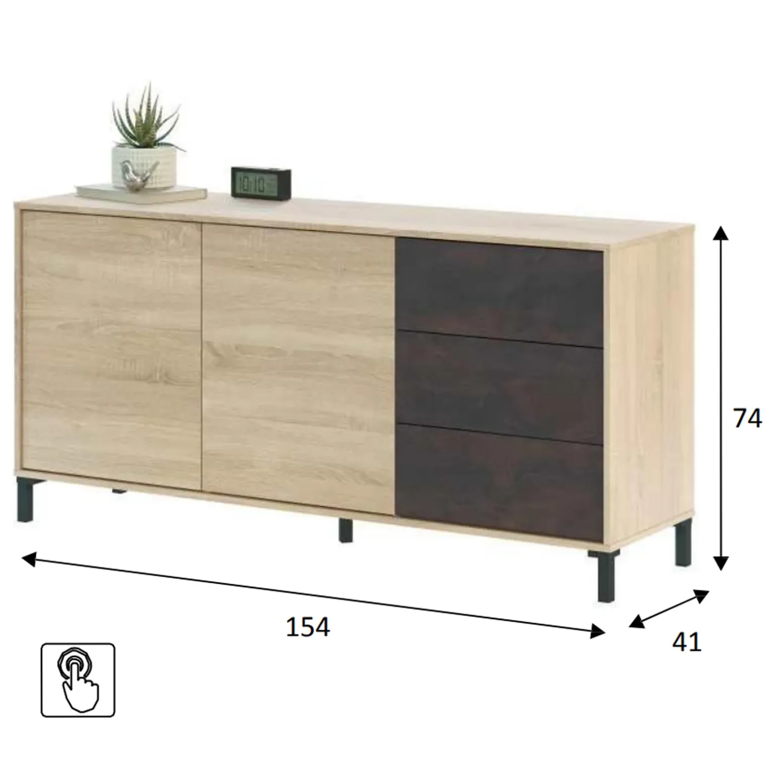 Madia 154x74h cm 2 ante 3 cassetti moderna rovere nodato antracite Rory