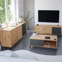 Madia 154x74h cm 2 ante 3 cassetti moderna rovere nodato antracite Rory