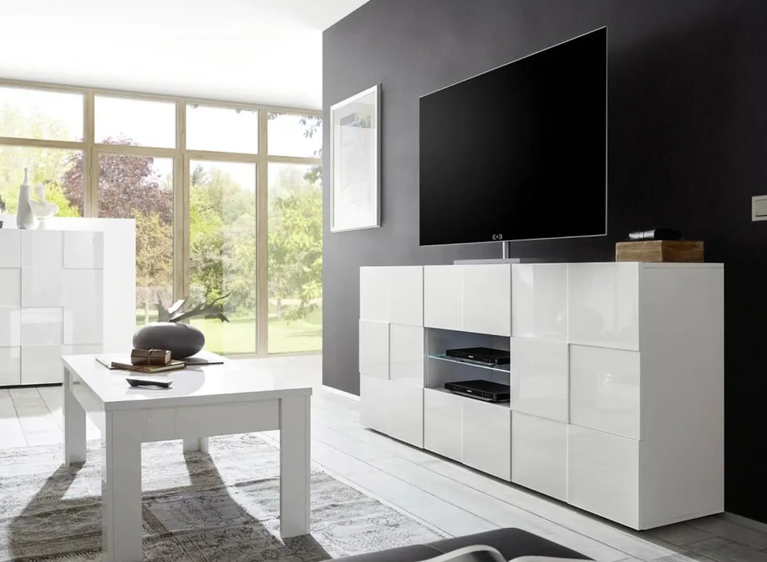 Madia 181x84h cm 2 ante 2 cassetti moderna bianco lucido Obsession