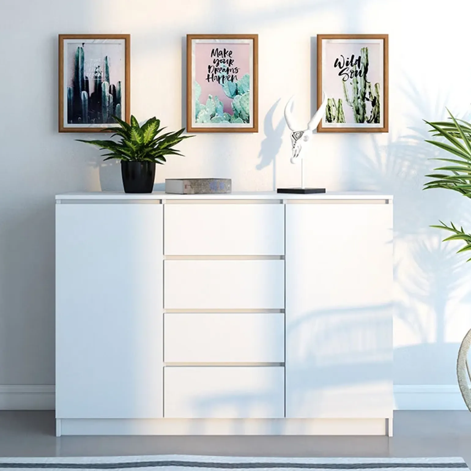 Madia 120x97h cm 2 ante 4 cassetti moderna bianco Velsen