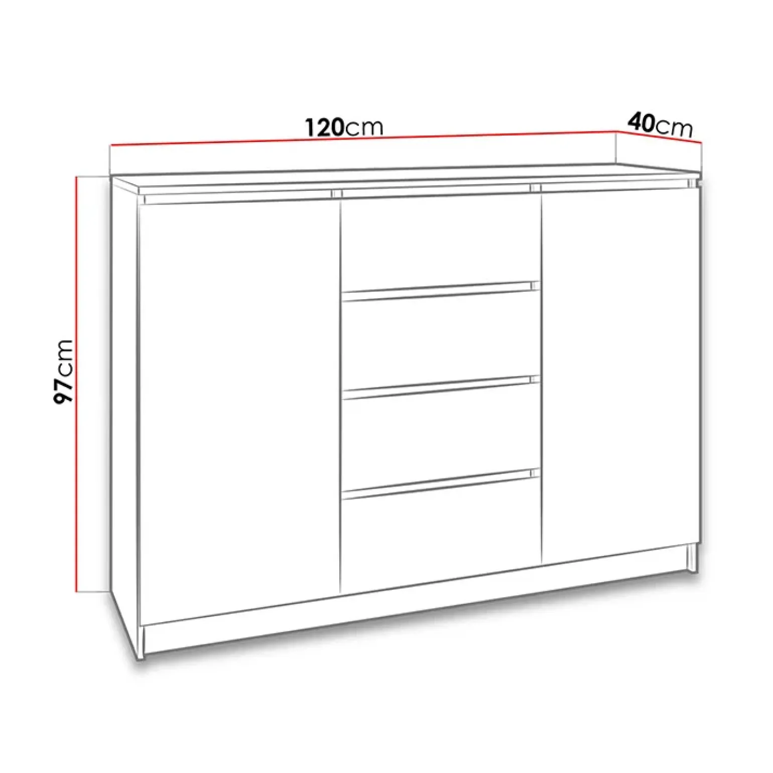 Madia 120x97h cm 2 ante 4 cassetti moderna bianco Velsen