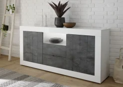 Madia 184x86h cm 2 ante 2 cassetti bianco lucido ossido Florena