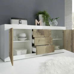 Madia 210x86h cm 2 ante 3 cassetti moderna bianco lucido pero Eternity