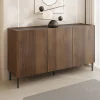Madia 144x78h cm 3 ante 3 ripiani piano effetto marmo nero noce Caliva