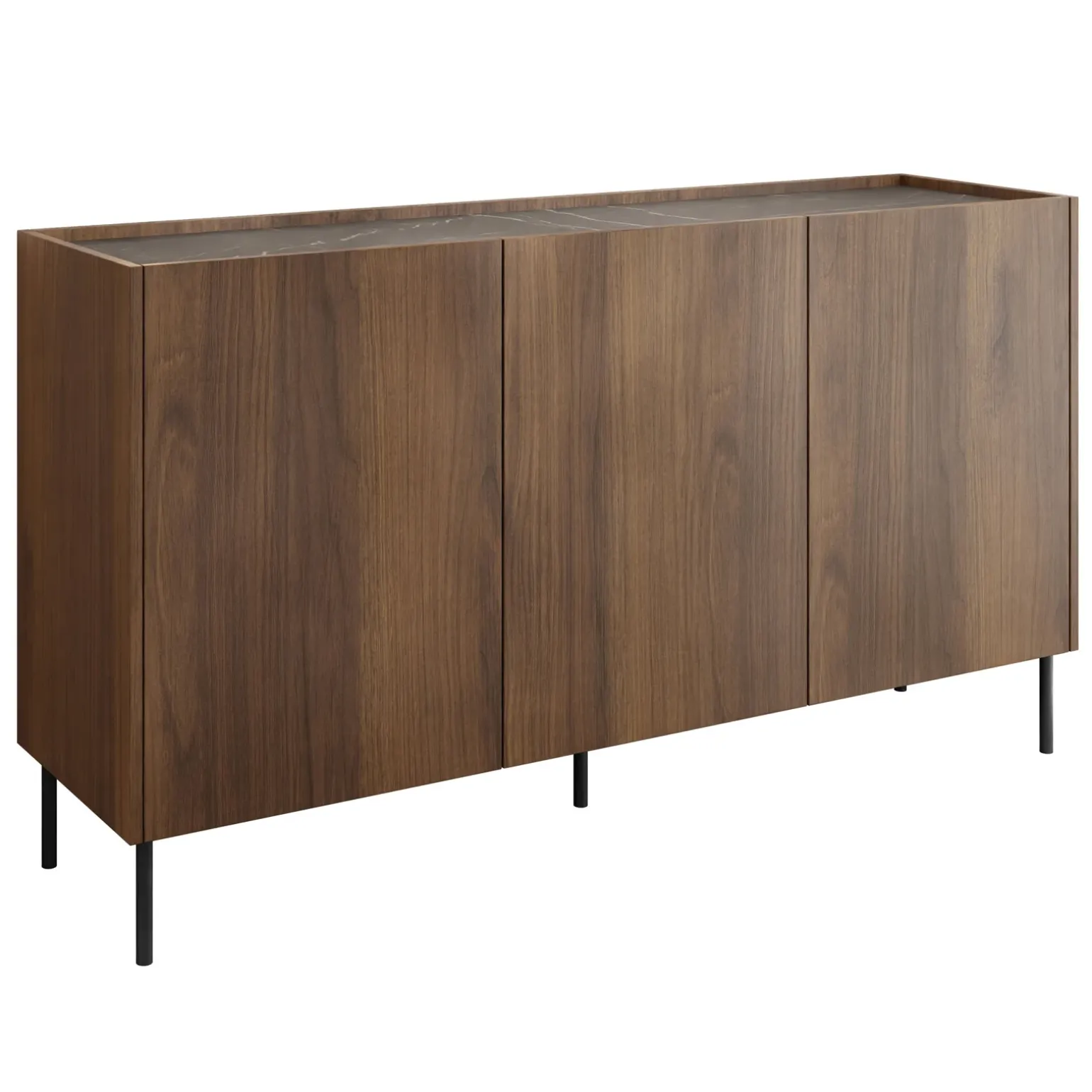 Madia 144x78h cm 3 ante 3 ripiani piano effetto marmo nero noce Caliva