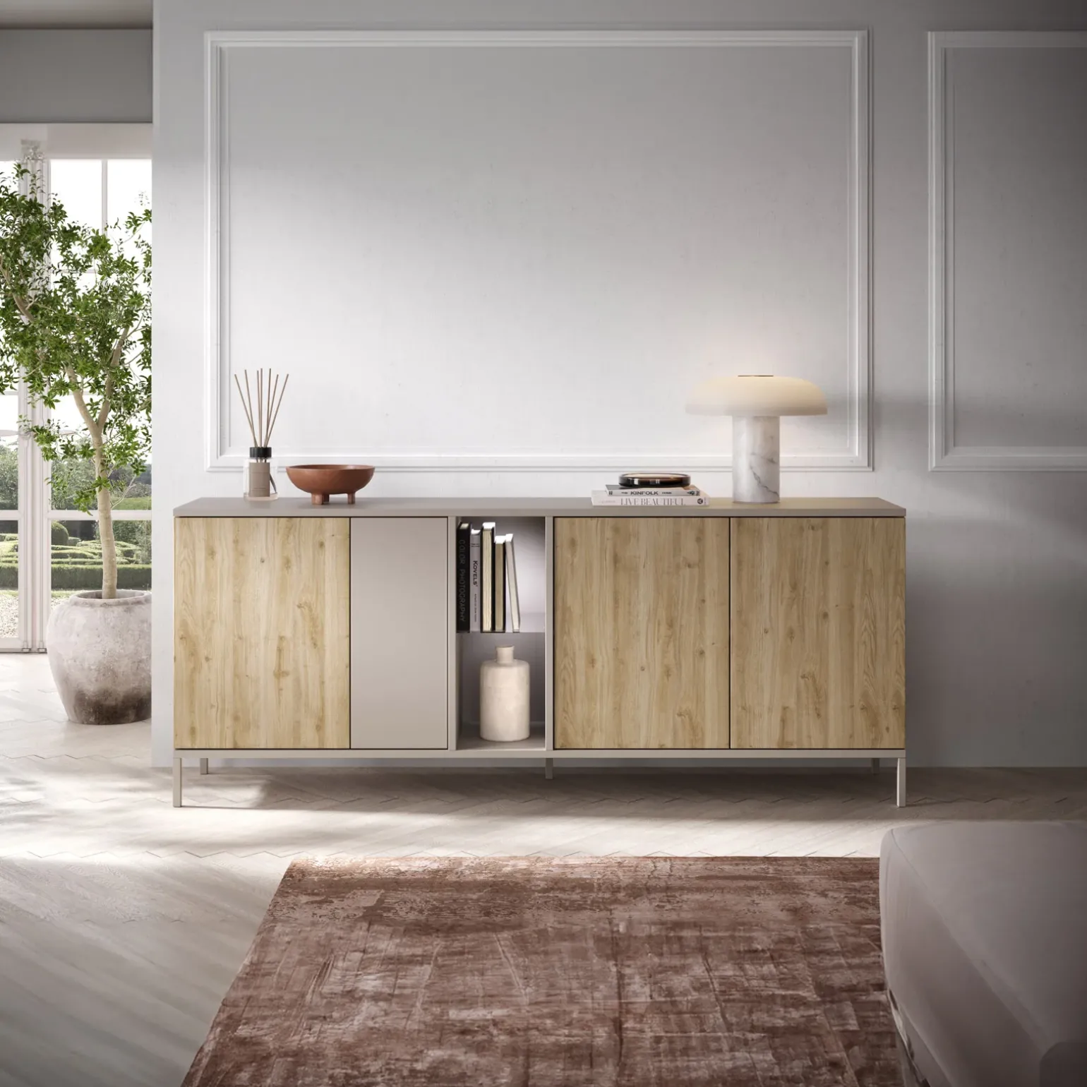 Madia 210x86h cm 4 ante 2 vani rovere chiaro beige Tony