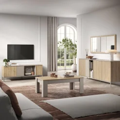 Madia 210x86h cm 4 ante 2 vani rovere chiaro beige Tony
