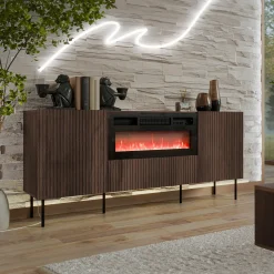 Madia 181x81h cm 3 ante con caminetto noce cannettato Gabiot