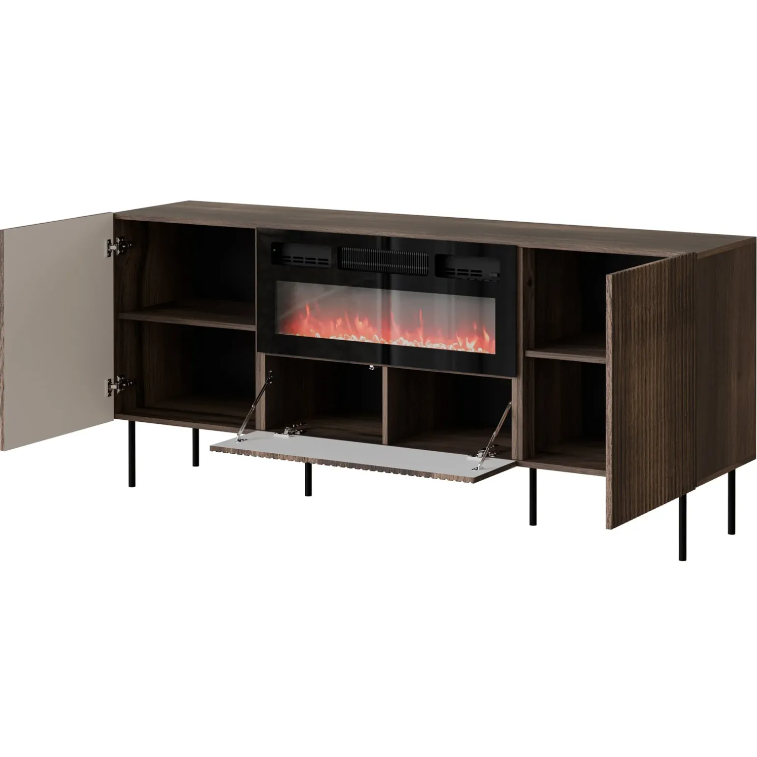 Madia 181x81h cm 3 ante con caminetto noce cannettato Gabiot