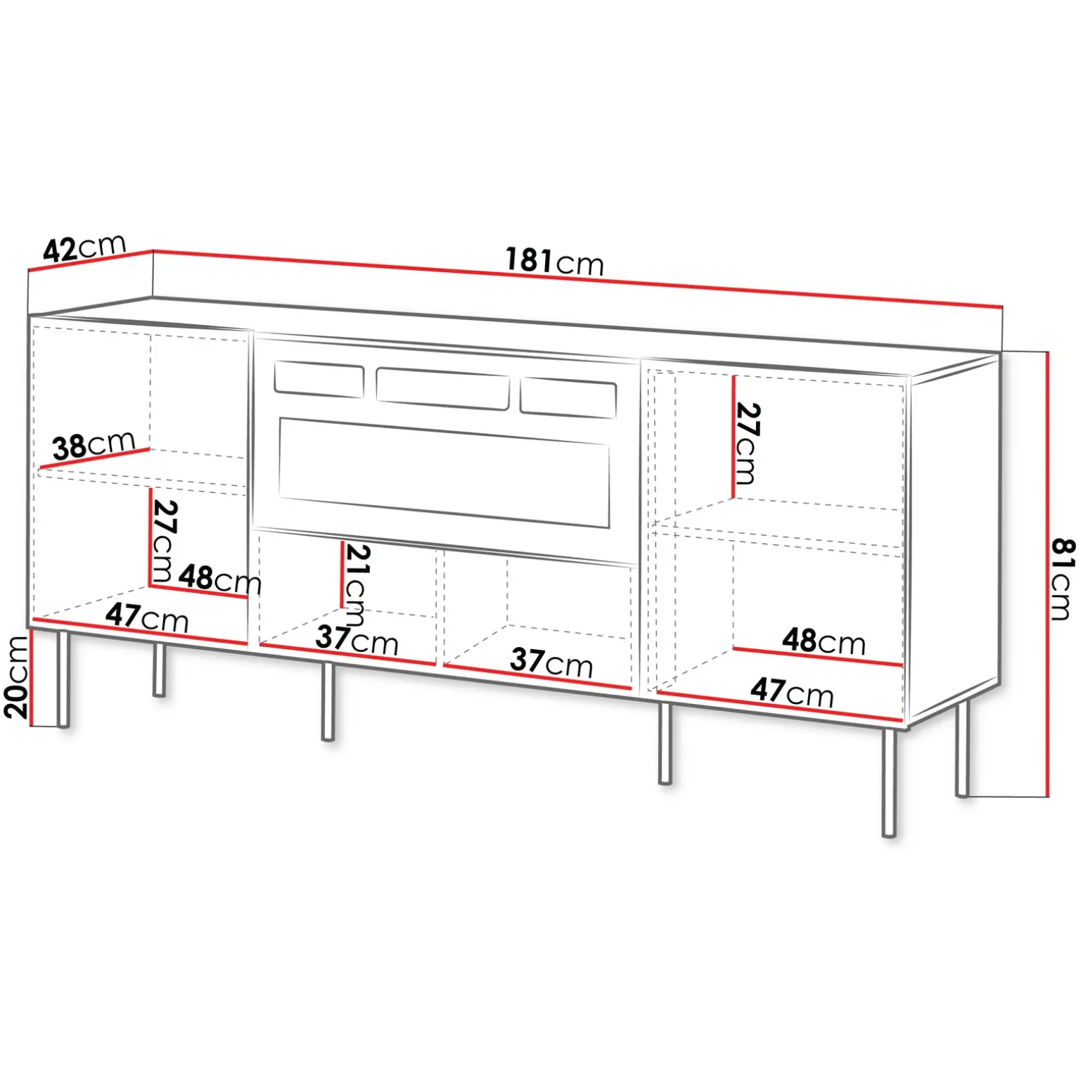Madia 181x81h cm 3 ante con caminetto noce cannettato Gabiot
