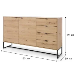 Madia 153x89h cm 2 ante con cassetti moderna soggiorno noce Erin