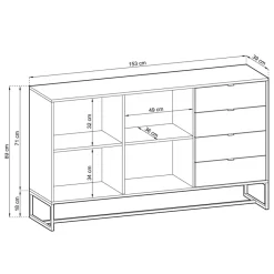 Madia 153x89h cm 2 ante con cassetti moderna soggiorno noce Erin