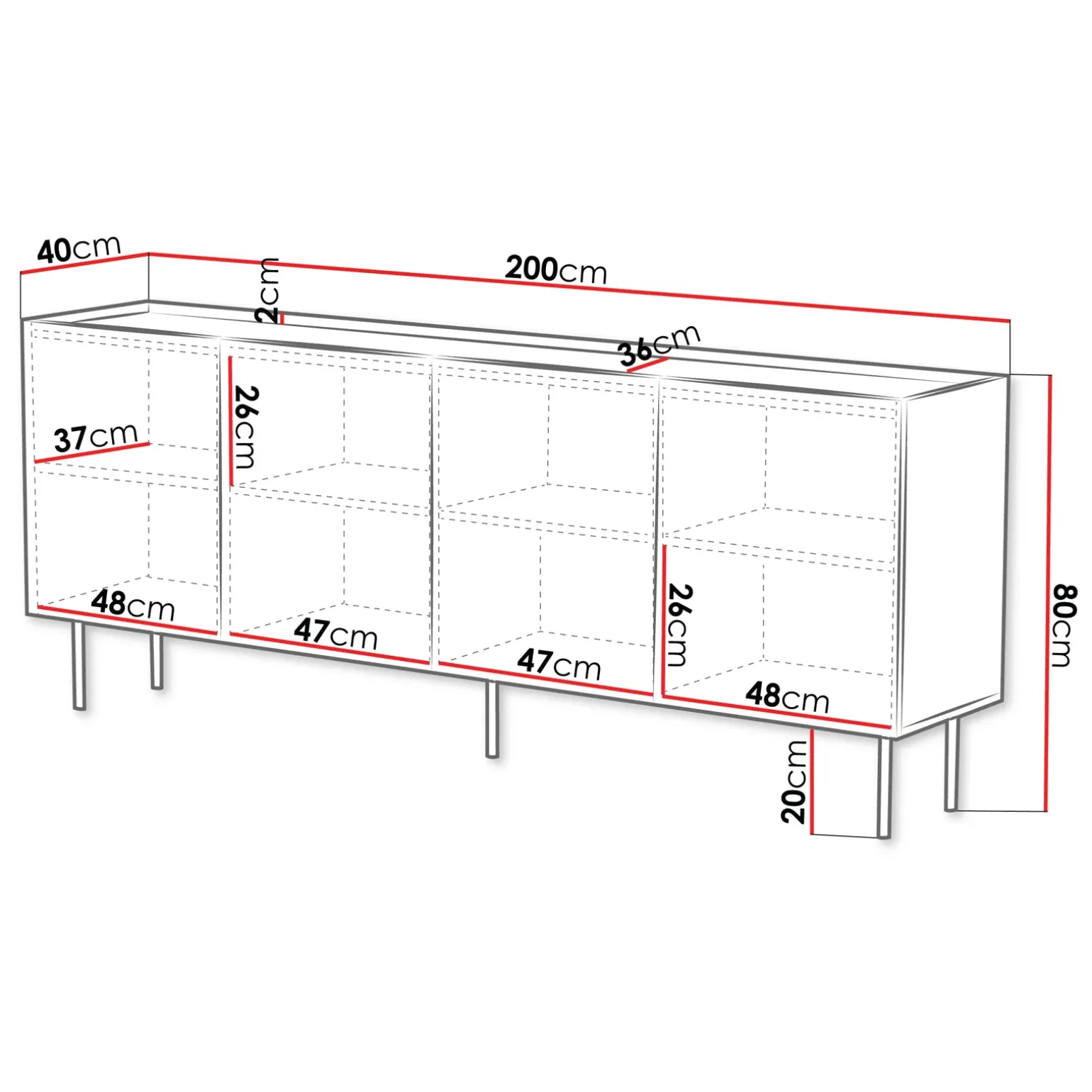 Madia 200x80h cm 4 ante con frontali decorati bianco Daniele