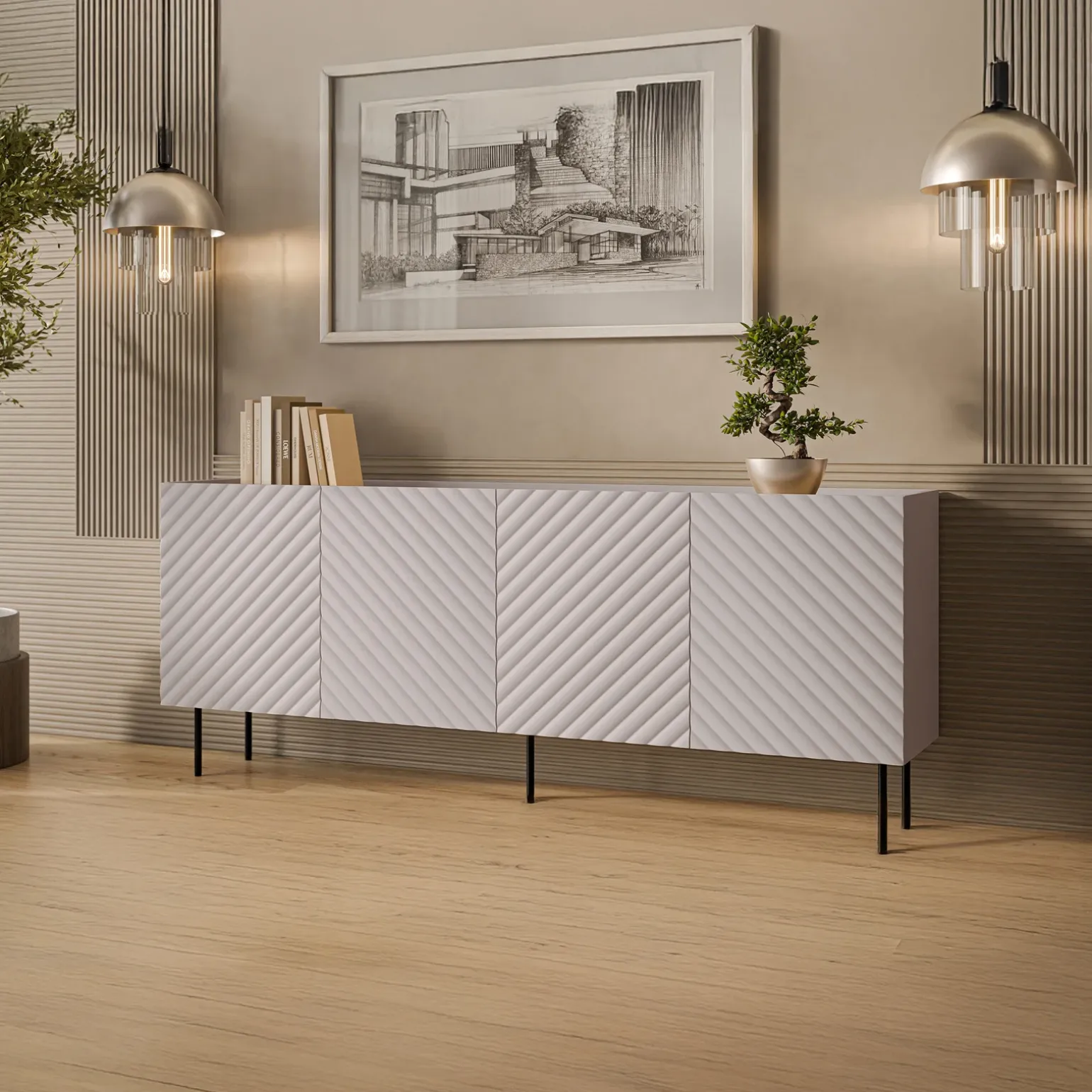 Madia 200x80h cm 4 ante con frontali decorati beige Daniele