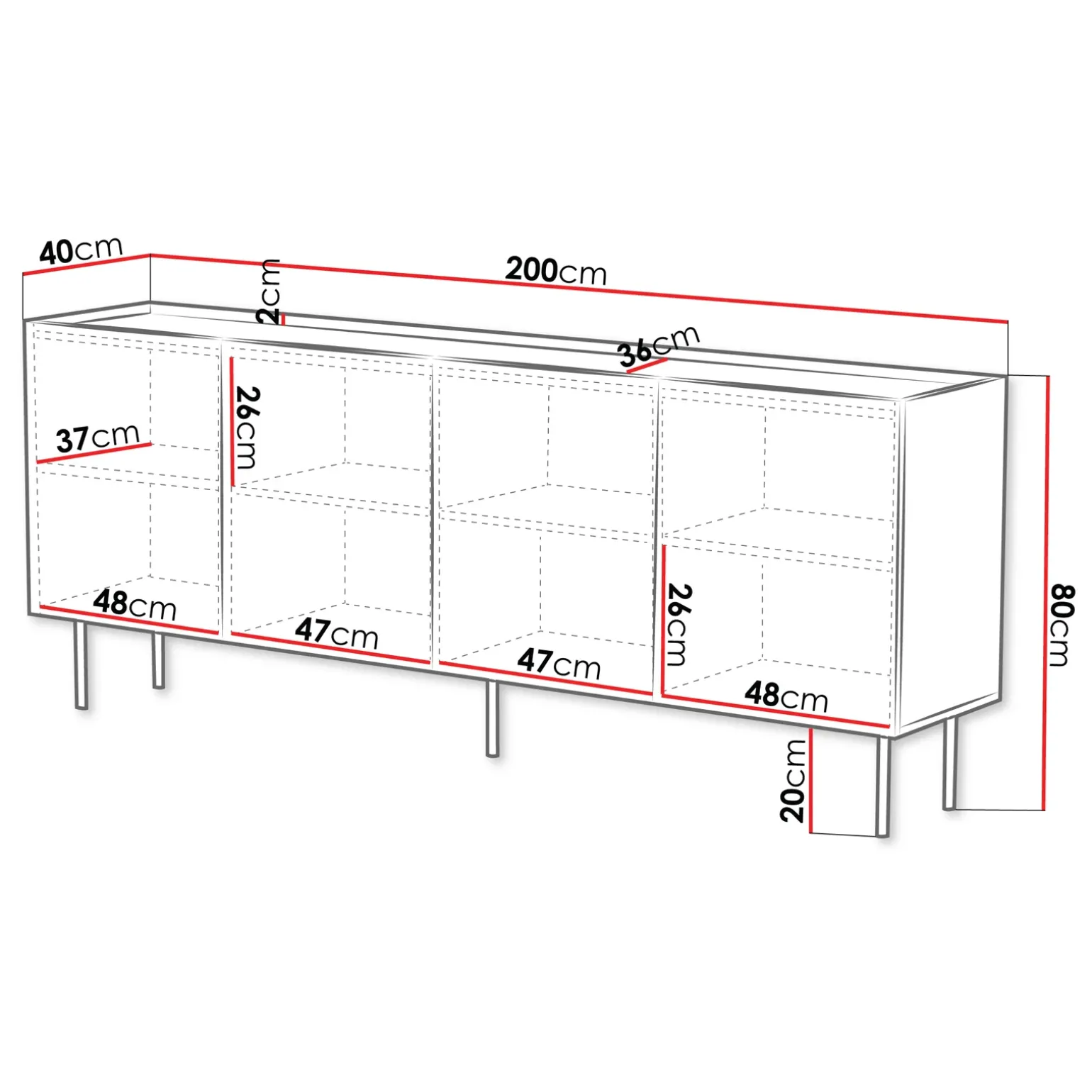 Madia 200x80h cm 4 ante con frontali decorati beige Daniele