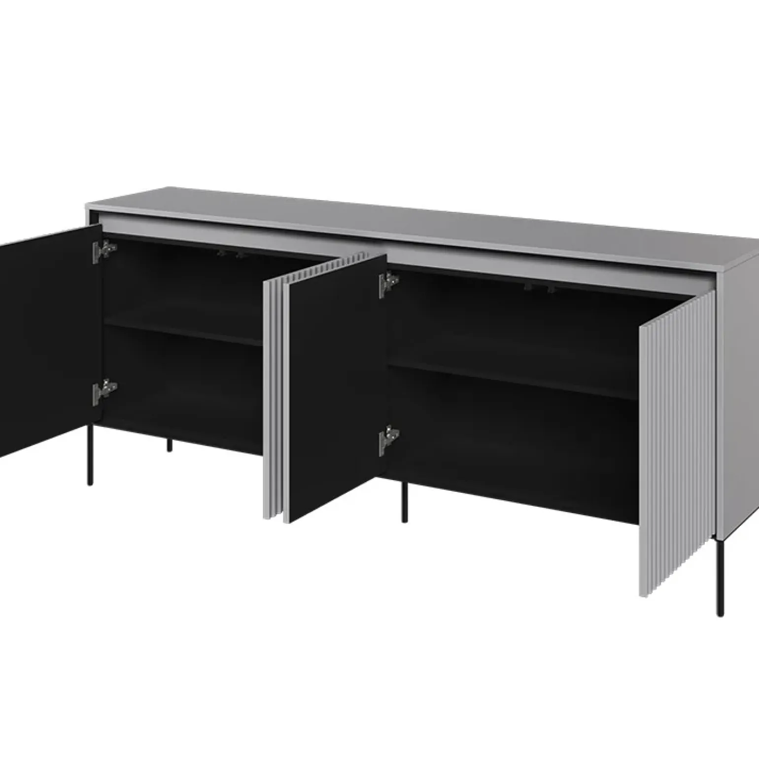Madia 193x83h cm 4 ante con led cannettato grigio nero Camelia