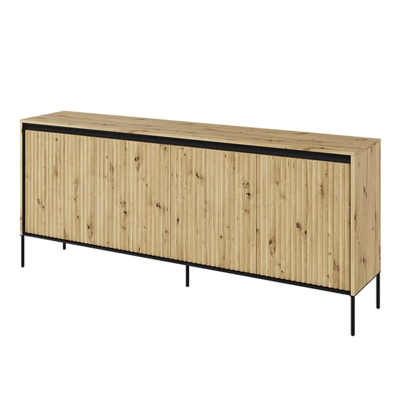 Madia 193x83h cm 4 ante con led cannettato rovere rustico nero Camelia
