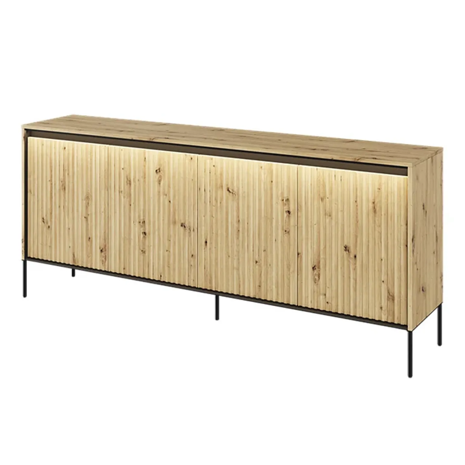 Madia 193x83h cm 4 ante con led cannettato rovere rustico nero Camelia