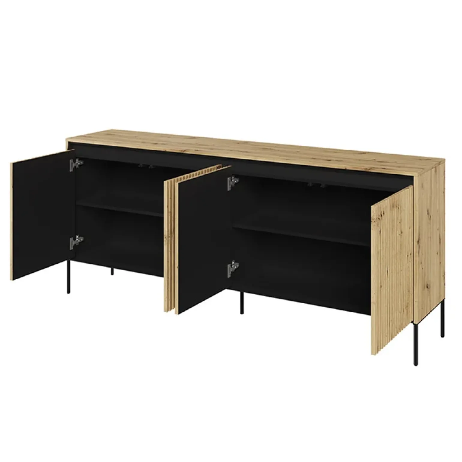 Madia 193x83h cm 4 ante con led cannettato rovere rustico nero Camelia