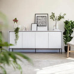 Madia 193x83h cm 4 ante con led cannettato bianco opaco nero Camelia