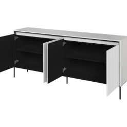 Madia 193x83h cm 4 ante con led cannettato bianco opaco nero Camelia