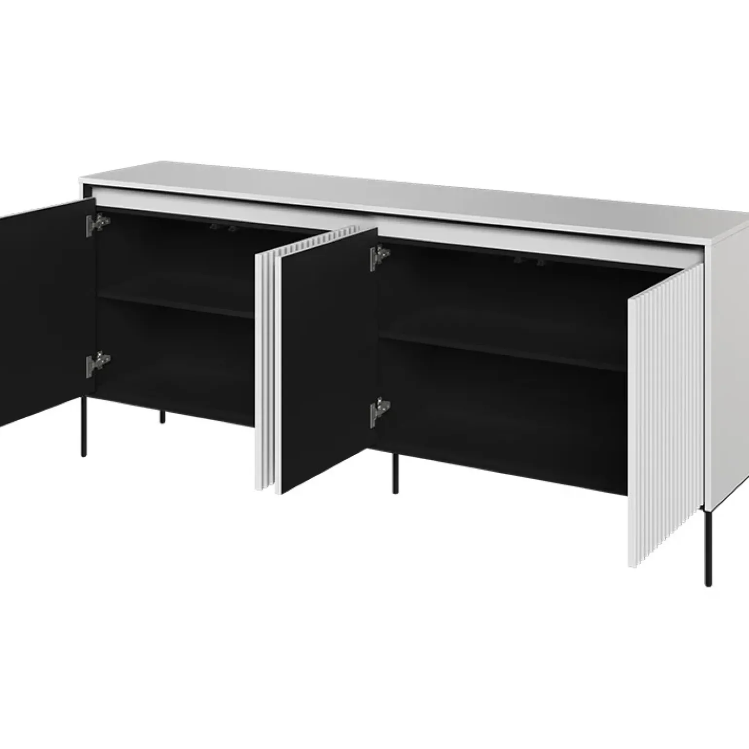 Madia 193x83h cm 4 ante con led cannettato bianco opaco nero Camelia