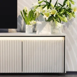 Madia 193x83h cm 4 ante con led cannettato bianco opaco nero Camelia