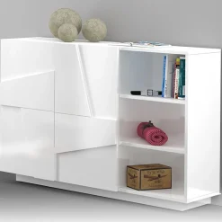 Madia 120x86h cm 2 ante e vani a giorno moderna bianco lucido Zenzero