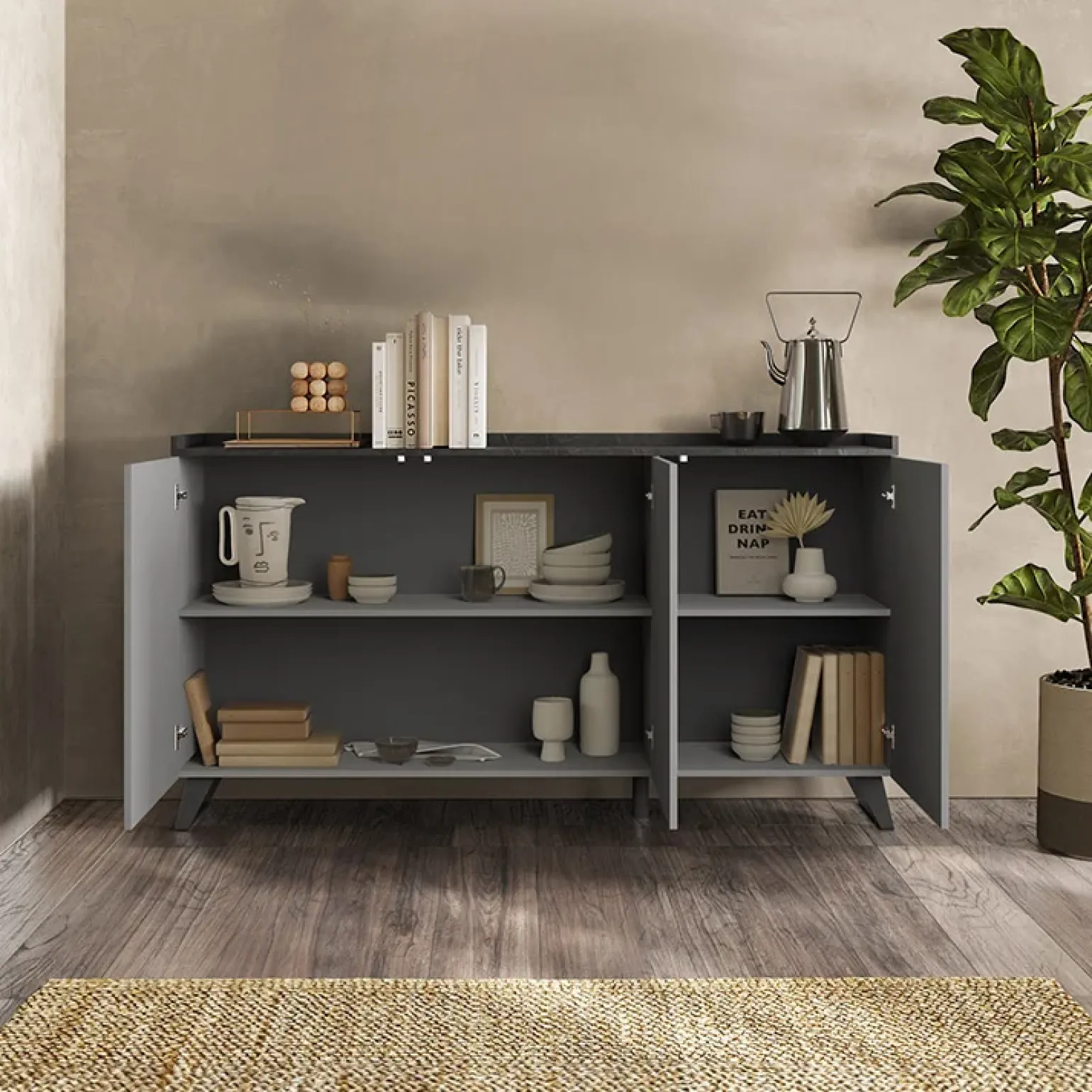 Madia 181x99h cm 3 ante grigio scuro antracite Jonson