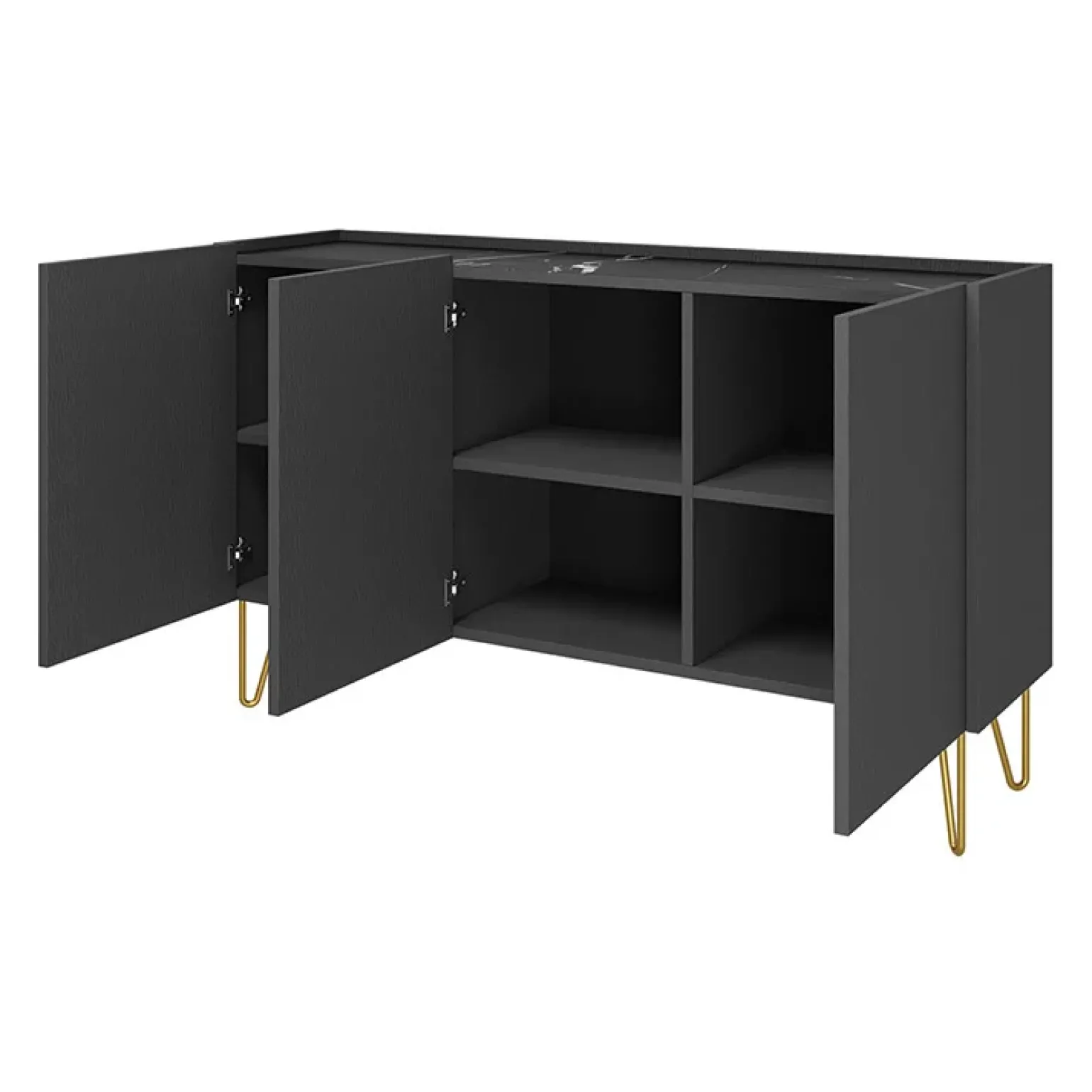 Madia 144x83h cm 3 ante moderna grafite marmo nero Visby