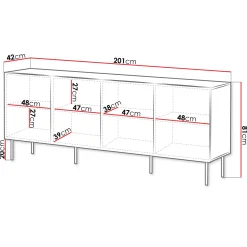 Madia 201x81h cm 4 ante moderna noce cannettato Gabiot