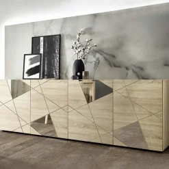 Madia 241x84h cm 4 ante moderna samoa specchio con serigrafia Olimpo