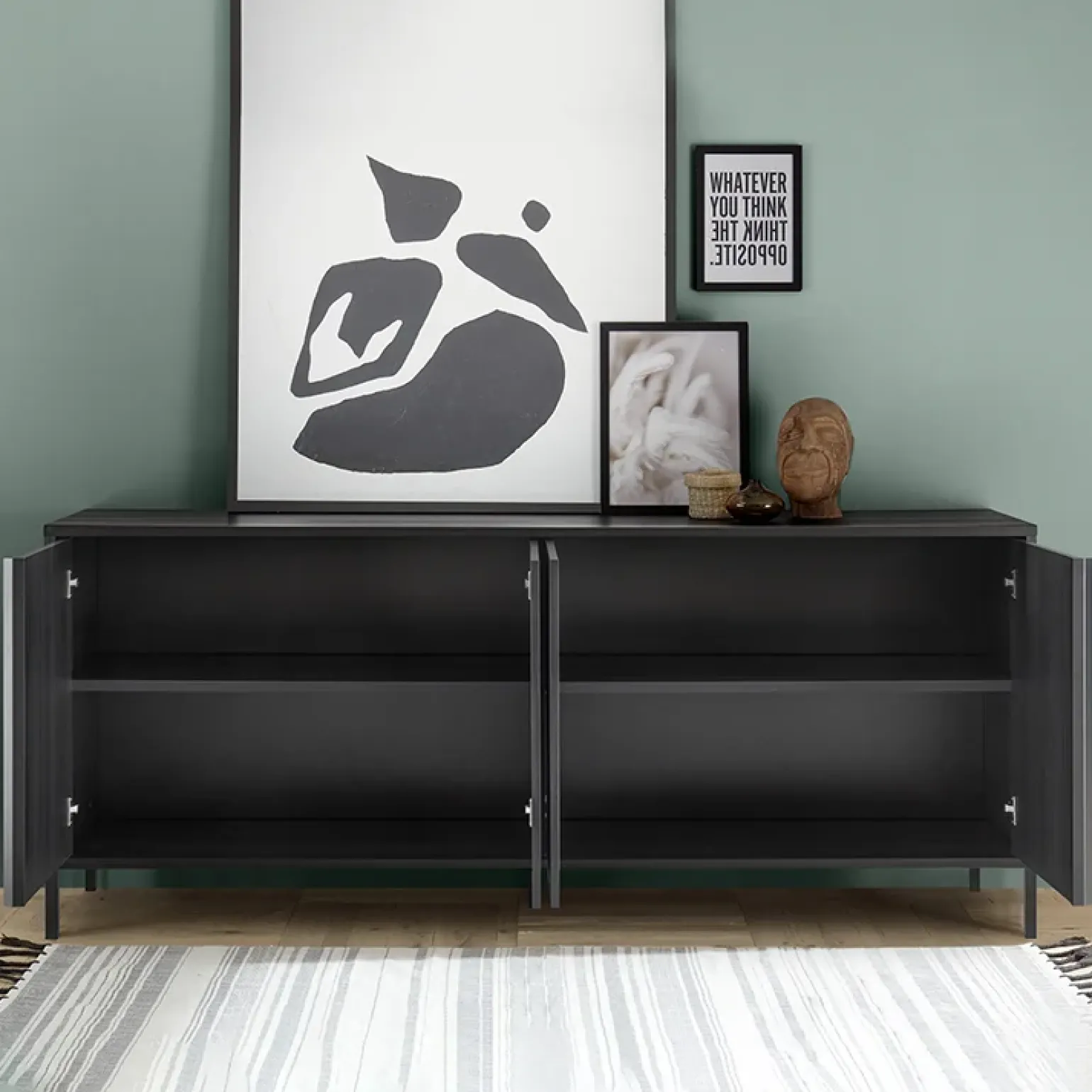 Madia 206x86h cm 4 ante moderna nero frassinato Absolut