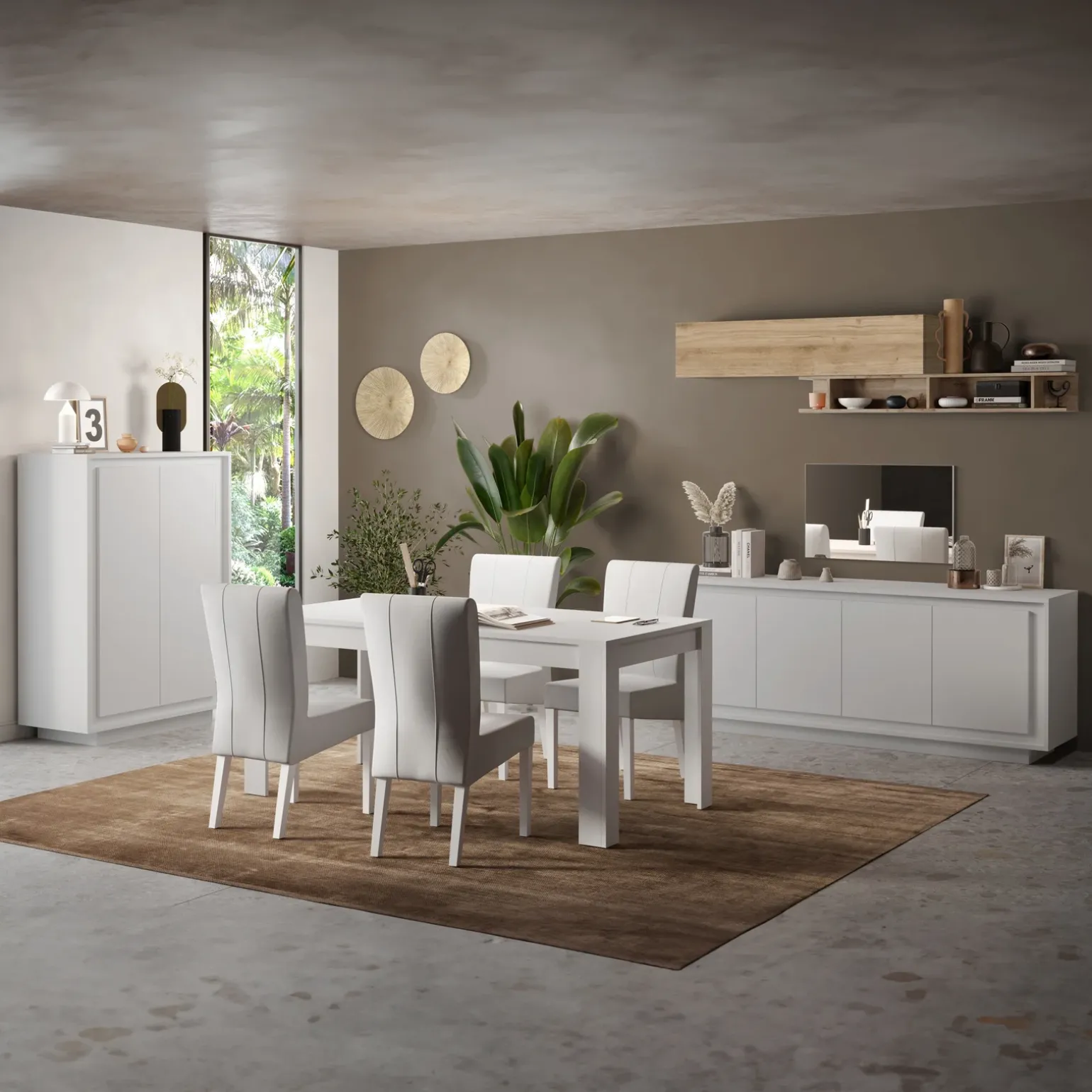 Madia 207x80h cm 4 ante moderna bianco opaco Deluxe