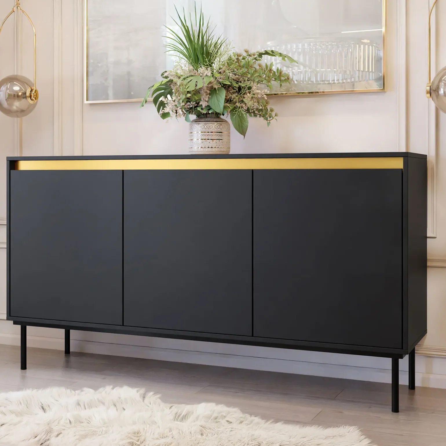 Madia 160x86h cm 3 ante moderna nero oro Praga