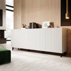 Madia 201x83h cm 4 ante moderna cannettato bianco Essence