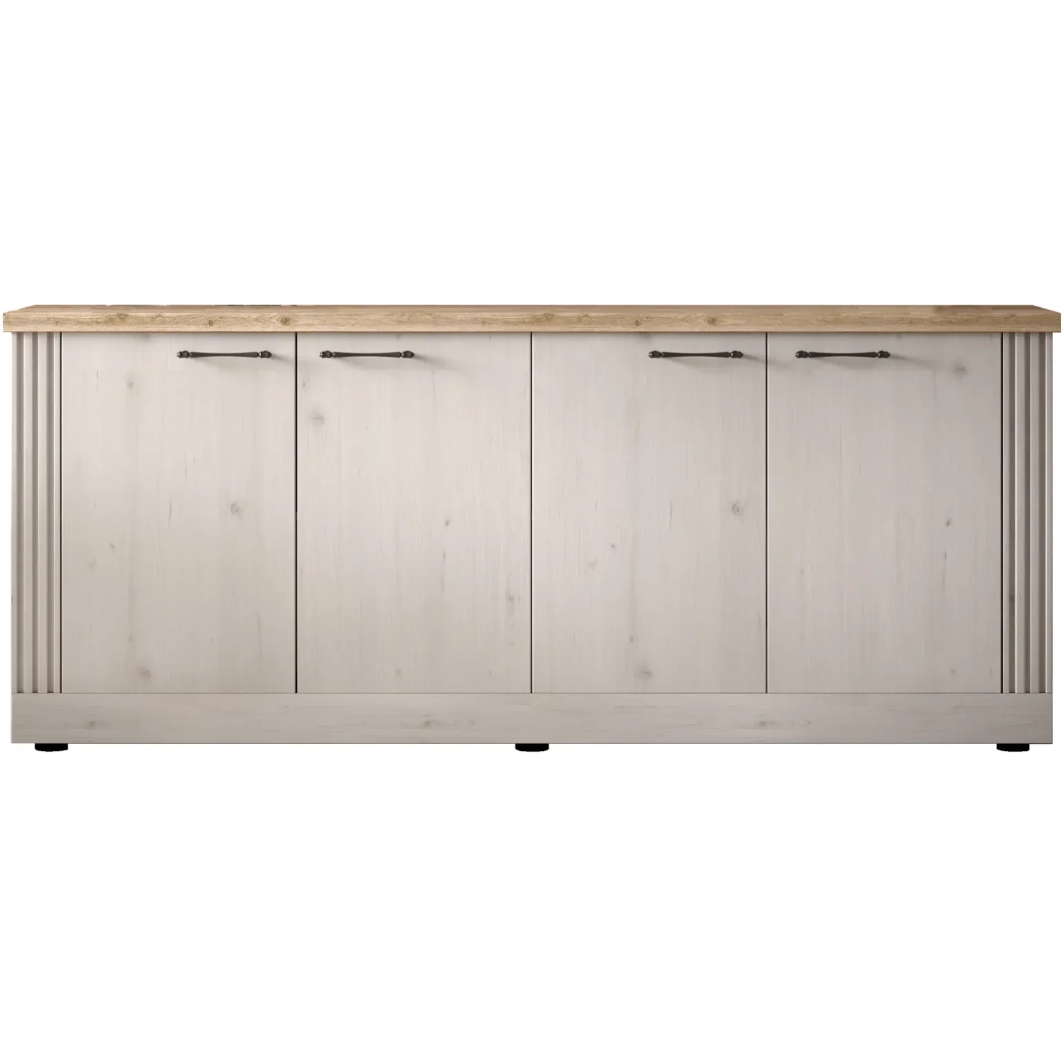 Madia 211x88h cm 4 ante moderna soggiorno rovere bianco frassinato Doria