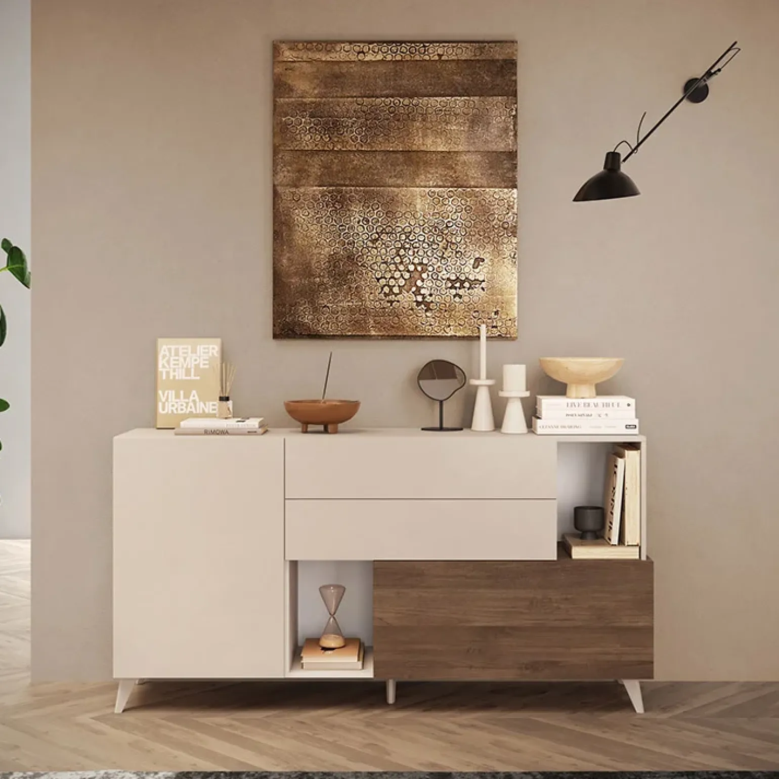 Madia 181x94h cm 2 ante moderna beige rovere scuro Witty