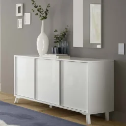Madia 156x84h cm 3 ante moderna soggiorno bianco lucido Tosca