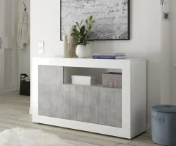 Madia 138x86h cm 3 ante moderna bianco lucido cemento Florena