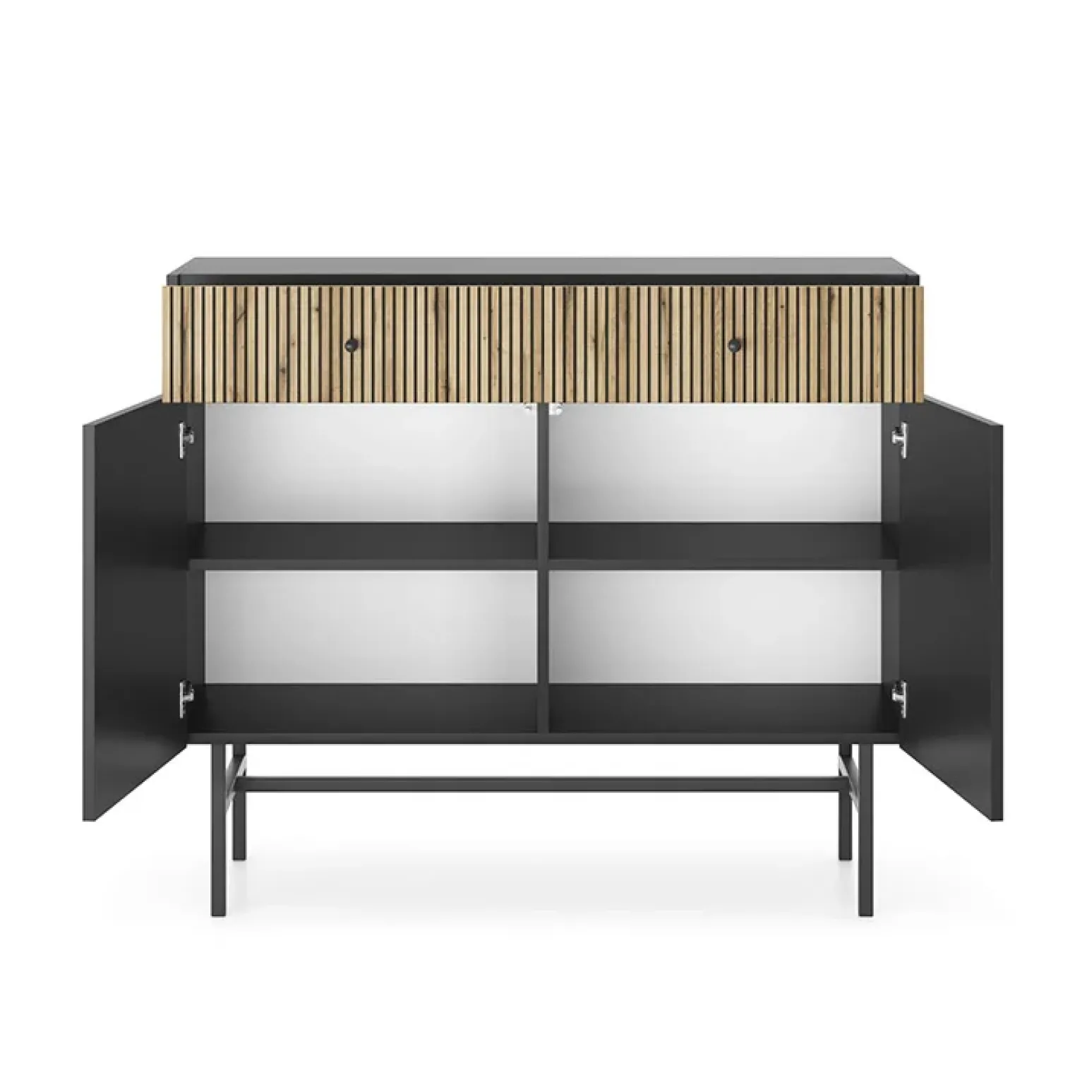 Madia 105x90h cm 2 ante moderna nero rovere cannettato Eterna