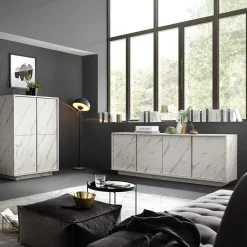 Madia 180x79h cm 4 ante moderna effetto marmo bianco Viking