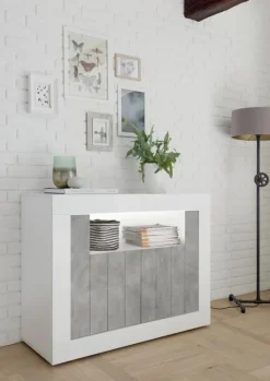 Madia 110x86h cm 2 ante moderna soggiorno bianco lucido cemento Florena