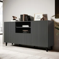 Madia 151x83h cm 3 ante moderna industrial cannettato antracite Essence