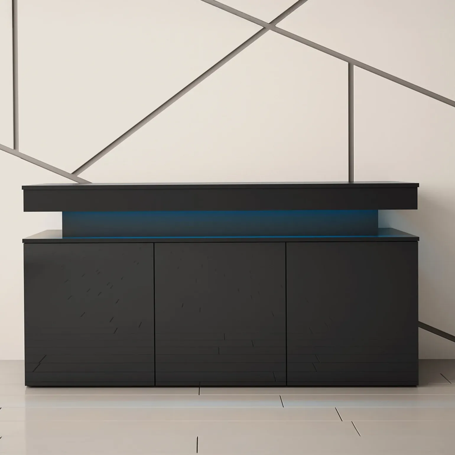 Madia 160x83h cm 3 ante moderna con led nero Lumus